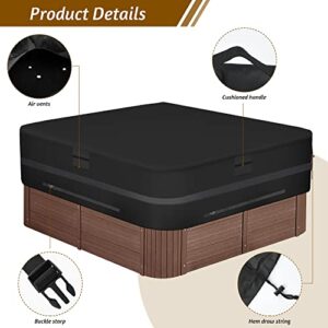 WRANZGAO Square Hot Tub Cover ，Heavy Duty 600D Polyester SPA Cover for Hot Tub，Outdoor Waterproof Hot Tub Cover，Windproof SPA Cover 85"(L) x 85"(W) x 20"(H), Black