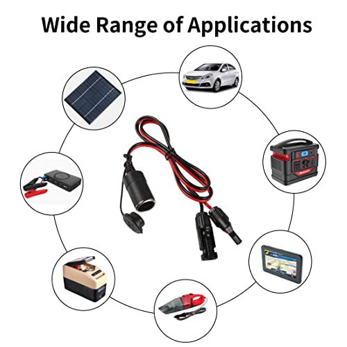 RIIEYOCA Solar Connector to 12V-24V Female Cigarette Lighter Socket Cable 12AWG Extension Cable Wire 1M with Dust Cap for RV Solar Panel