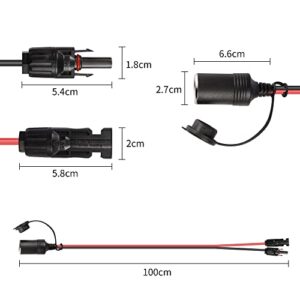 RIIEYOCA Solar Connector to 12V-24V Female Cigarette Lighter Socket Cable 12AWG Extension Cable Wire 1M with Dust Cap for RV Solar Panel