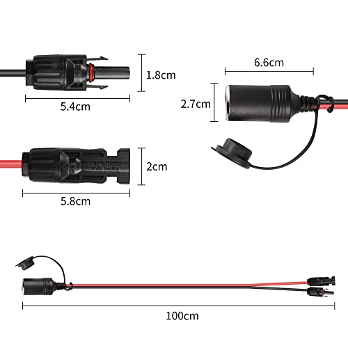 RIIEYOCA Solar Connector to 12V-24V Female Cigarette Lighter Socket Cable 12AWG Extension Cable Wire 1M with Dust Cap for RV Solar Panel