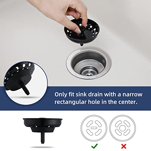 2 Packs Kitchen Sink Strainer Black WINDALY Sink Drain Strainer and Stopper Replacement with Anti-Clog Rubber, Stainless Steel Sink Stopper for Universal 3-1/2 Inch Kitchen Drains