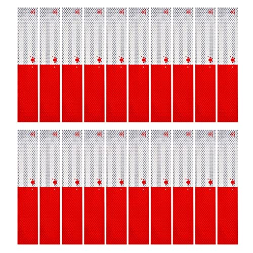 SICILAMIU Reflective Tape, 2" × 12" × 20 Pack Red/White Self-Adhesive Outdoor Waterproof Safety Caution Warning Reflective Tape Trailer Reflector for Cars, Trucks, Trailers, Boats, Road Signs