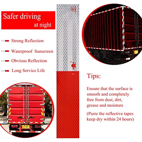 SICILAMIU Reflective Tape, 2" × 12" × 20 Pack Red/White Self-Adhesive Outdoor Waterproof Safety Caution Warning Reflective Tape Trailer Reflector for Cars, Trucks, Trailers, Boats, Road Signs