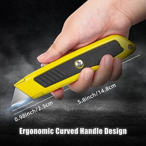 DIYSELF 2 Pack Box Cutter Retractable Set, Retractable Utility Knife with 50 Pack Utility Knife Blades, SK5 Steel Box Cutter Blades, Heavy Duty Utility Knife for Carton, Cardboard and Box (Yellow)