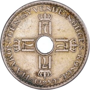 1925-1951 1 Norwegian Krone Minted Under Haakon VII of Norway. 1 Krone Graded By Seller Circulated Condition