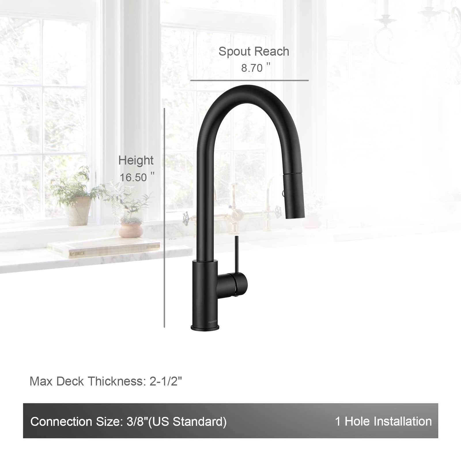 AguaStella AS60MB Matte Black Pull Down Kitchen Faucet and ASD52MB Matte Black Deck Plate Combination