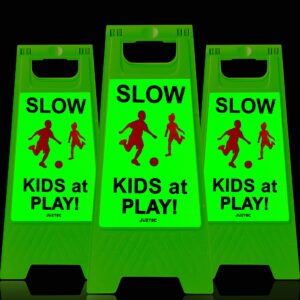 children at play safety signs for street kids at play signs for street slow down signs for neighborhoods kids playing reflective caution sign (3 pack)