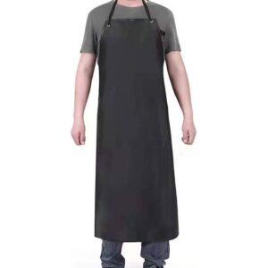 pupopik waterproof rubber vinyl apron 40" -stay dry - chemical work apron durable with adjustable apron for dishwashing (black-1pack)