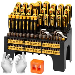 ysjoytool 131-piece magnetic screwdriver set with plastic ranking, includes precision screwdriver and pick & hook, ratchet driver and hex key, diy tools for men tools gift