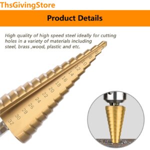 3 PCS Step Drill Bit, High-Speed Metal Hole Drill Bits Set for Steel, 4-12mm, 4-20mm, 4-32mm, Titanium Plating Drill Bits for Metalworking, Woodworking Tools for DIY Lovers