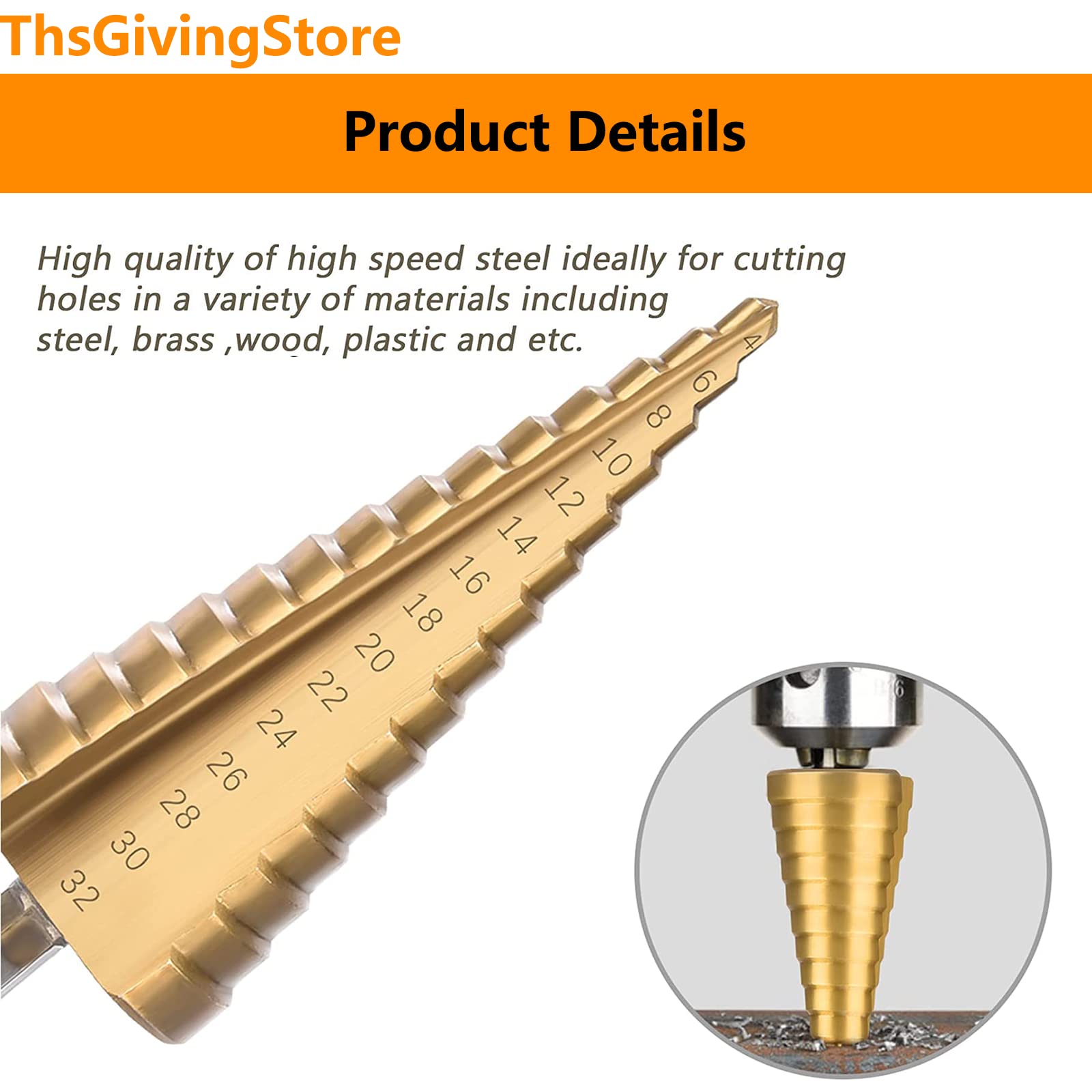 3 PCS Step Drill Bit, High-Speed Metal Hole Drill Bits Set for Steel, 4-12mm, 4-20mm, 4-32mm, Titanium Plating Drill Bits for Metalworking, Woodworking Tools for DIY Lovers