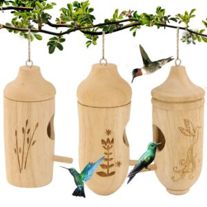 oroght hummingbird house - natural wooden hummingbird houses for outside hanging, gardening gifts home decoration 3 packs