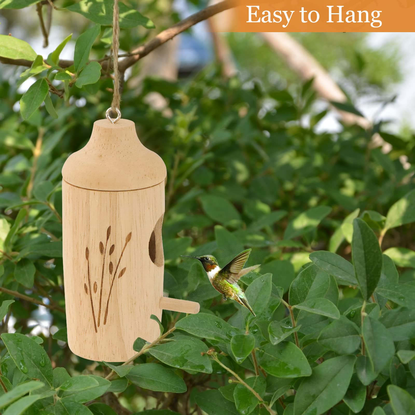 OROGHT Hummingbird House - Natural Wooden Hummingbird Houses for Outside Hanging, Gardening Gifts Home Decoration 3 Packs