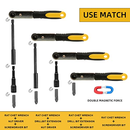 Magnetic Hex Nut Driver Kit, YSJOYTOOL 33-Piece Power Nut Driver Bit Set for Impact Drill with Drill Bit Extension & Adapter, 1/4" Quick-Change Hex Shank | SAE & Metric | Cr-V Steel