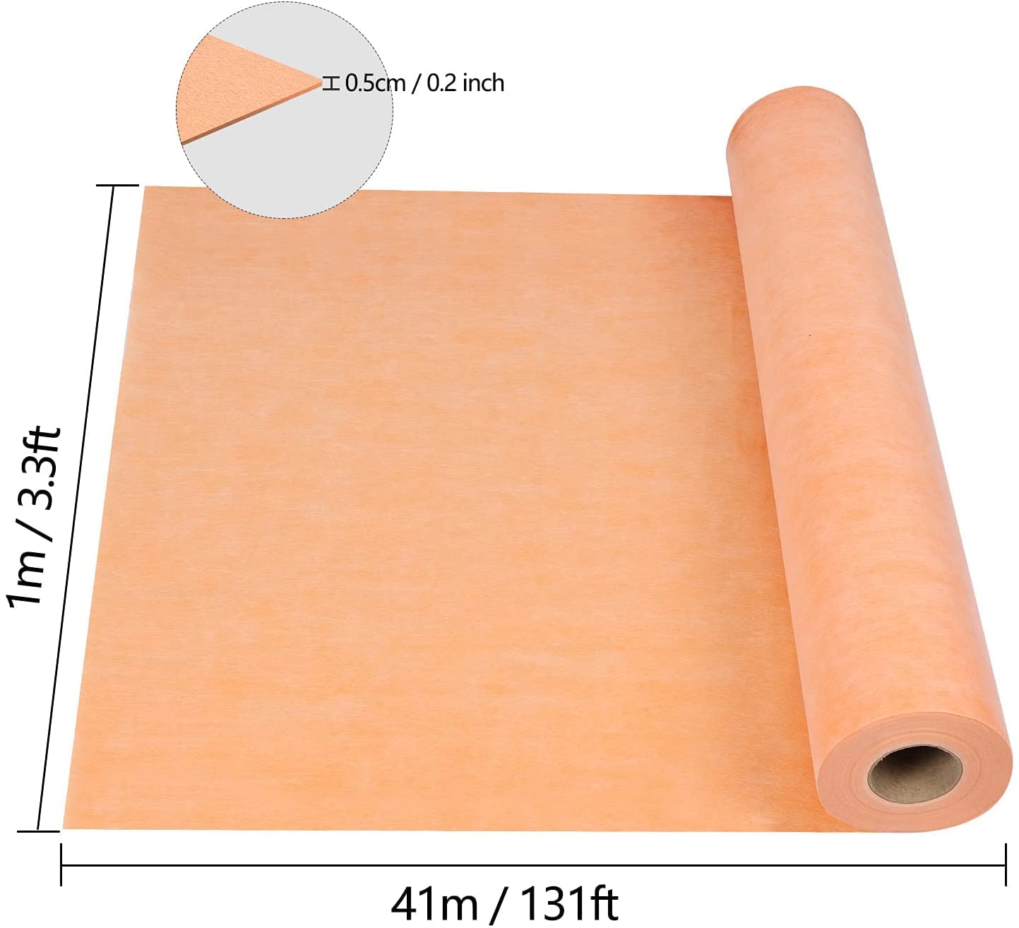 YZprism Waterproof Membrane 430 Sq Ft 20 mils Thick 3.3 x 131' Tile Underlayment Shower Membrane PE Fabric 0.5 mm for Shower Walls, Bathroom Floors, Sauna Room, Roof Large Area Waterproofing Orange