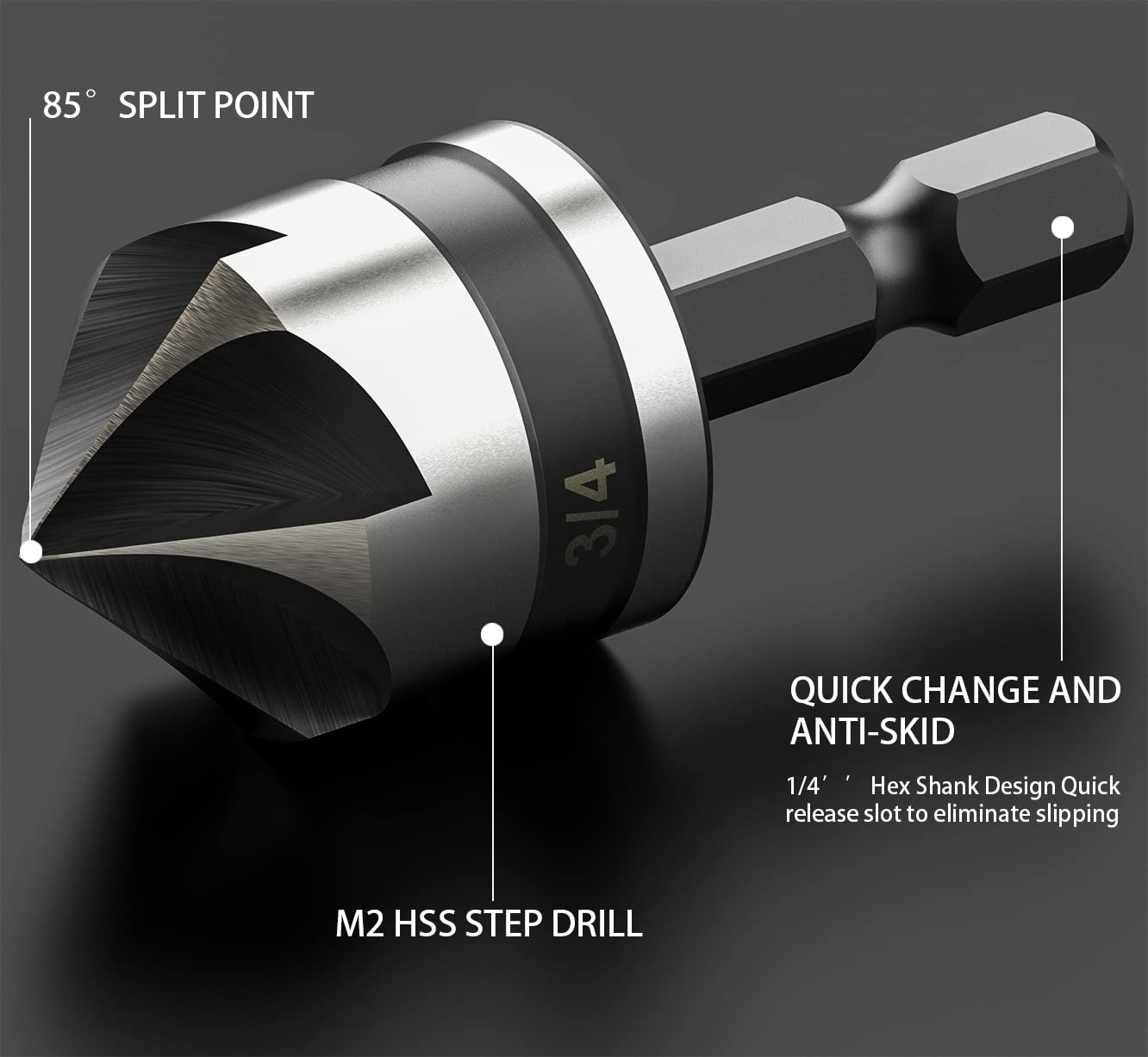 Countersink Bit Set for Metal, M2 Cobalt Countersunk Bits 5 Pieces, 1/4" Hex Shank Countersunk Bit Set for Drilling in Copper, Aluminum, Wood, Plastic