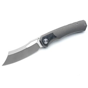 ameight knives kovog folding knife 3.25" satin m390 blade titanium handle carbon fiber inlay pocket knife am8-005bk (black)