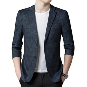 men's casual plaids printed suit jacket lightweight 2 button slim fit sport coat stylish basic business blazer (blue,large)