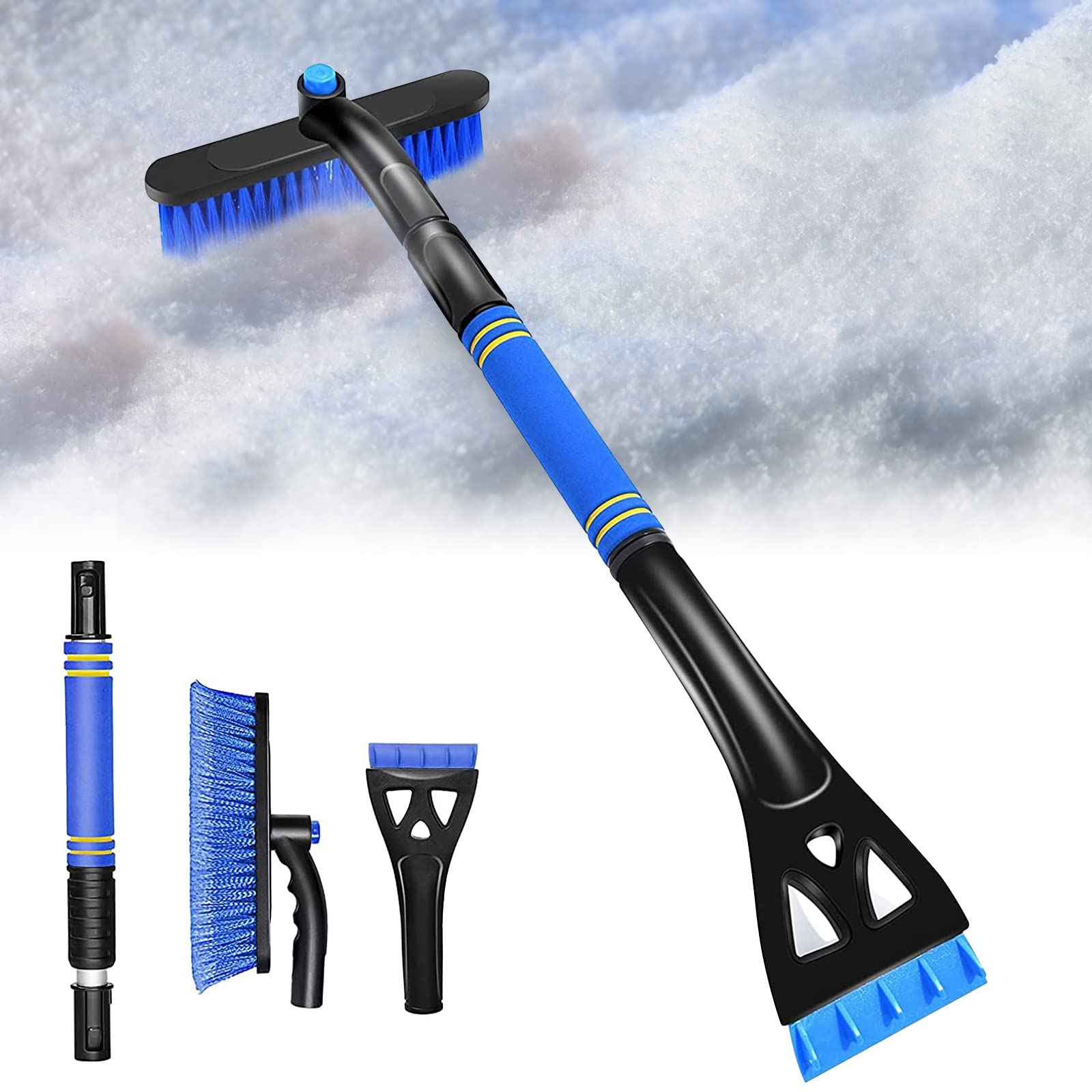 Snow Brush for Car, HOLDPEAK 31.5“ Extendable Snow Brush and Snow Car Scraper, Car Snow Removal Shovel Retractable with Foam Handle Design for Vehicles, Snow Mover for Car Windshield