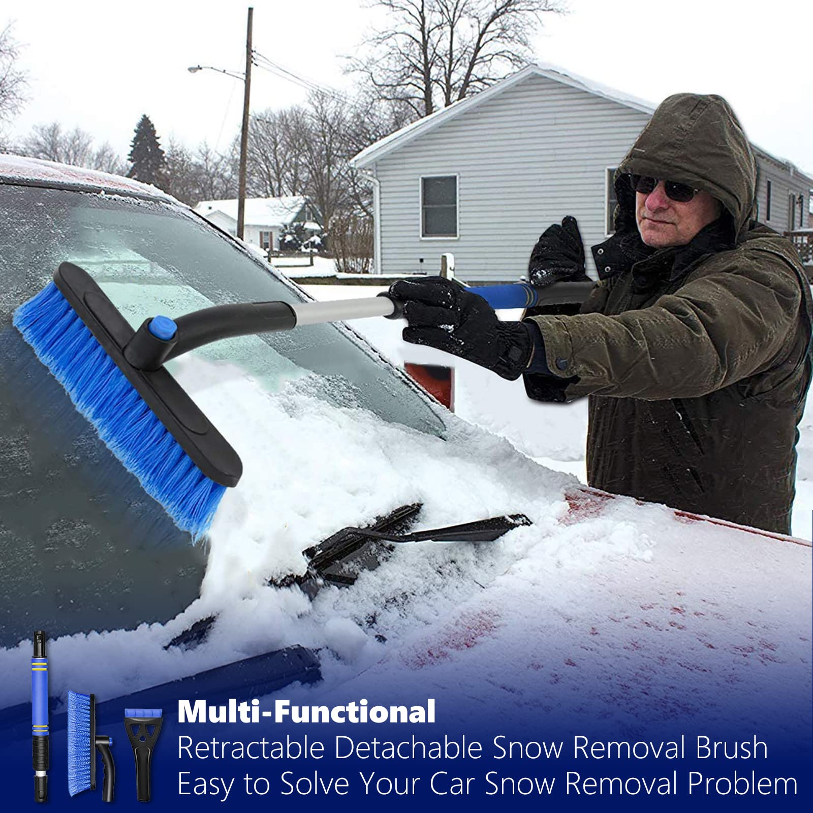 Snow Brush for Car, HOLDPEAK 31.5“ Extendable Snow Brush and Snow Car Scraper, Car Snow Removal Shovel Retractable with Foam Handle Design for Vehicles, Snow Mover for Car Windshield