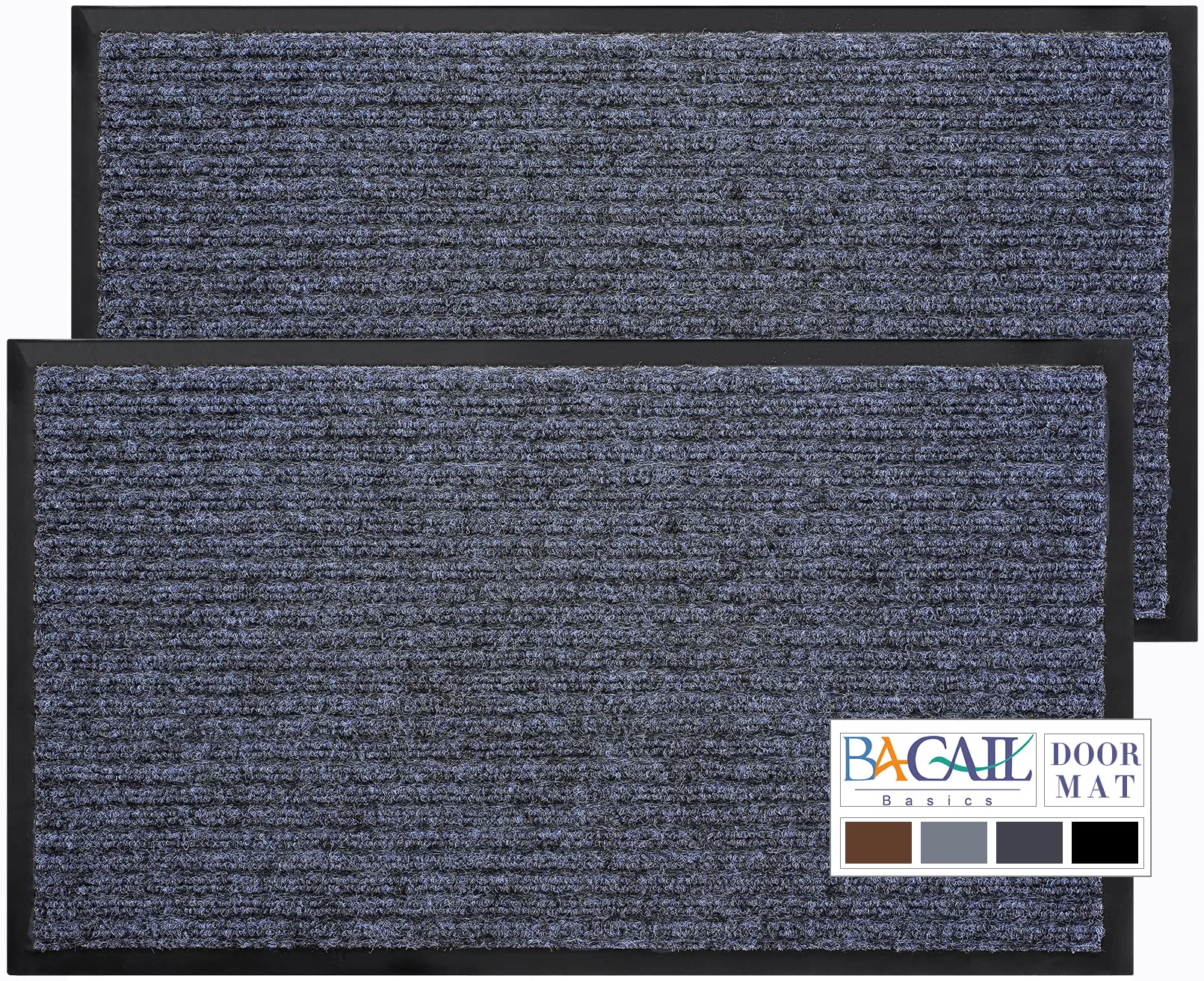 BAGAIL BASICS Door Mat 2-Pack, Doormat Entryway Mats Front Porch Doormats, Non-Slip Dirt-Resistant Entrance Mat, Easy Clean and Durable - 30 x 17 inches, Steel Gray