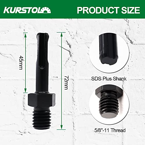 KURSTOL Core Drill Bit Adapter 5/8"-11 Thread to 3/8"(9.5mm) SDS Puls Shank Diamond Hole Saw Adapter for Rotary Hammer Drill