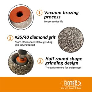 BGTEC Diamond Milling Bits,50mm Stone Spherical bit Plus Hex Adapter for Stone Flowerpot,Cobblestone,Marble,Granite,Quartz,Artificial Stone