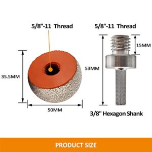 BGTEC Diamond Milling Bits,50mm Stone Spherical bit Plus Hex Adapter for Stone Flowerpot,Cobblestone,Marble,Granite,Quartz,Artificial Stone