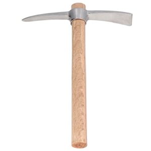 Natudeco Garden Pick Mattock Hoe 450MM Pickaxe Hoe Mini Pick Hoe Dual-Purpose Hand Cultivator Short Claw Rake Agricultural Digging Tools with Wooden Handle for Bonsai Garden Farming Flower Planting