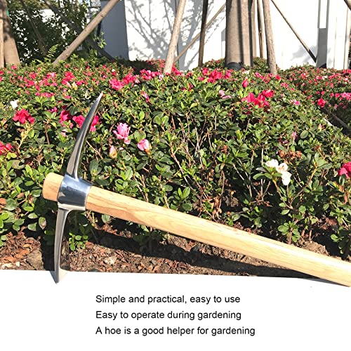 Natudeco Garden Pick Mattock Hoe 450MM Pickaxe Hoe Mini Pick Hoe Dual-Purpose Hand Cultivator Short Claw Rake Agricultural Digging Tools with Wooden Handle for Bonsai Garden Farming Flower Planting