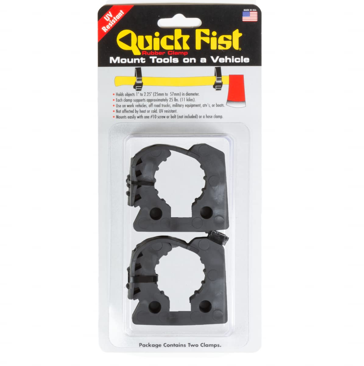 END OF ROAD Original Quick Fist Clamp for mounting tools & equipment 1" - 2-1/4" diameter (Pack of 2) - 0010 & Kolpin 21570 Black 1.5" Rhino Grip, 2 Pack