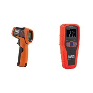 klein tools ir5 dual laser 12:1 infrared thermometer & et140 pinless moisture meter for non-destructive moisture detection in drywall, wood, and masonry; detects up to 3/4-inch below surface