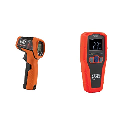 Klein Tools IR5 Dual Laser 12:1 Infrared Thermometer & ET140 Pinless Moisture Meter for Non-Destructive Moisture Detection in Drywall, Wood, and Masonry; Detects up to 3/4-Inch Below Surface