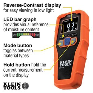 Klein Tools IR5 Dual Laser 12:1 Infrared Thermometer & ET140 Pinless Moisture Meter for Non-Destructive Moisture Detection in Drywall, Wood, and Masonry; Detects up to 3/4-Inch Below Surface