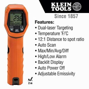 Klein Tools IR5 Dual Laser 12:1 Infrared Thermometer & ET140 Pinless Moisture Meter for Non-Destructive Moisture Detection in Drywall, Wood, and Masonry; Detects up to 3/4-Inch Below Surface