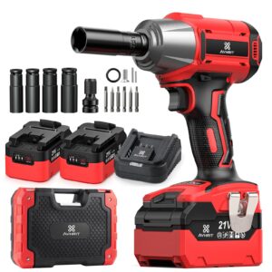 Avhrit Cordless Impact Wrench 1/2 Inch, 480Ft-lbs(650Nm) Brushless 1/2 Impact Gun w/ 2x 4.0 Batteries, Fast Charger, 4 Sockets, 6 Screws, Electric Impact Wrench for Home Car Tires