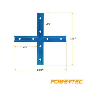 POWERTEC 71609-P4 3" T-Track Intersection Kit with Predrilled Mounting Holes, 4 Sets, For Universal T track, Aluminum T Track Accessories for Woodworking Jigs and Fixtures