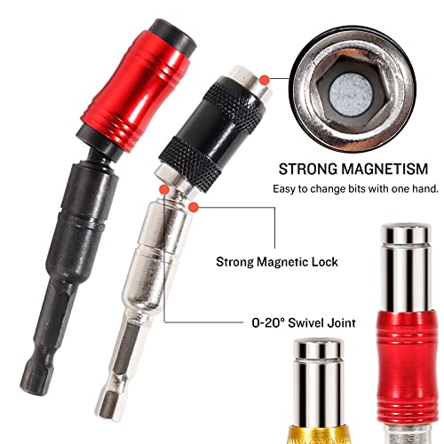 DUALSHINE Drill Bit Holder, 4Pcs Magnetic Swiveling Bit Tip Holder Set Drill Bit Extension Pivot 1/4 Inch Hex Quick Release Pivoting Screwdriver Rotary Extender Chuck Adapter for Impact Driver Screws