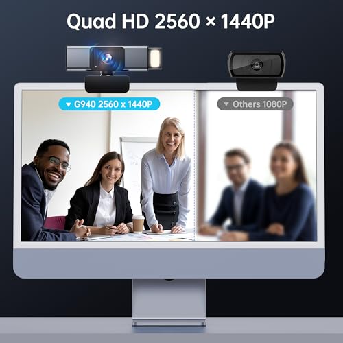 GUSGU 1440P Quad HD Webcam with Microphone, G940 Web Camera Privacy Protection, USB Computer Camera for MacBook/Laptop/Desktop, PC Streaming Camera