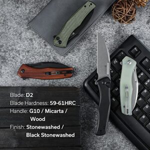 SENCUT Watauga Pocket Folding Knife for EDC, Button Lock Small Knife with Clip, Black Stonewashed D2 Blade with Wood Handle,Everyday Carry Knife for Men Women, Lightweight for Indoor Outdoor Gift S21011-4