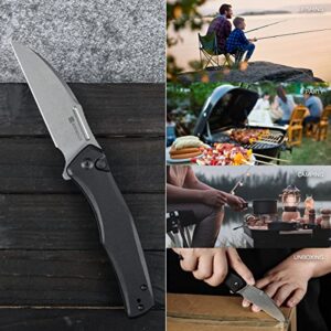 SENCUT Watauga Pocket Folding Knife for EDC, Button Lock Small Knife with Clip, Black Stonewashed D2 Blade with Wood Handle,Everyday Carry Knife for Men Women, Lightweight for Indoor Outdoor Gift S21011-4