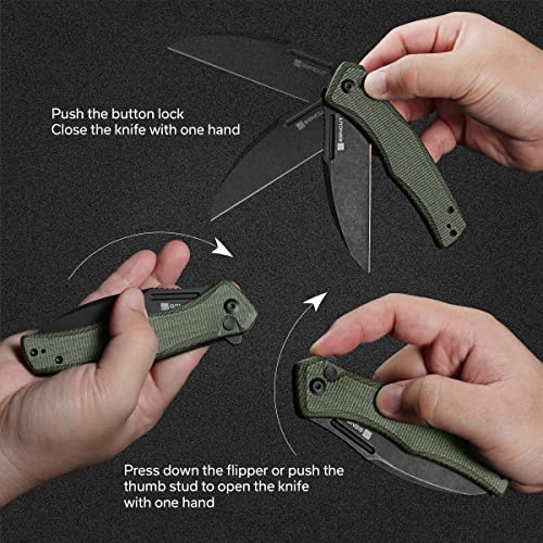 SENCUT Watauga Pocket Folding Knife for EDC, Button Lock Small Knife with Clip, Black Stonewashed D2 Blade with Wood Handle,Everyday Carry Knife for Men Women, Lightweight for Indoor Outdoor Gift S21011-4