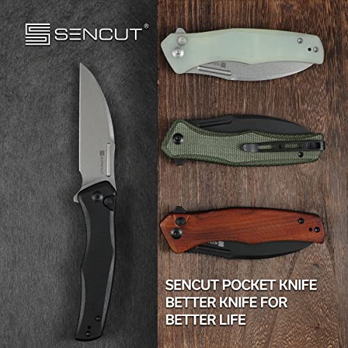 SENCUT Watauga Pocket Folding Knife for EDC, Button Lock Small Knife with Clip, Black Stonewashed D2 Blade with Wood Handle,Everyday Carry Knife for Men Women, Lightweight for Indoor Outdoor Gift S21011-4