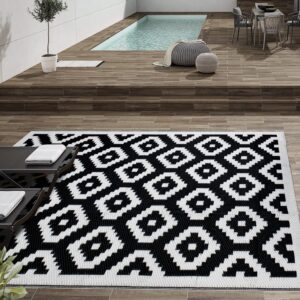 easy-going reversible outdoor rugs 4x6ft waterproof plastic straw rug stain & uv resistant floor mat for patio porch rv backyard pool deck picnic beach trailer camping (diamond/black & white)