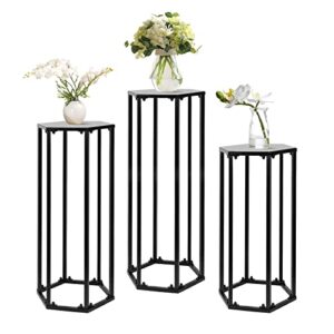 daily&diary plant stand indoor set of 3, modern hexagon tall plant stand outdoor plant stand nesting metal plant stand flower pot shelf holder for living room,patio, party, wedding decor (hex-black)