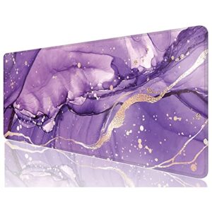 niniubye desk mat, large mouse pad, 32" x 12" xxl extended gaming mousepad, desktop decor desk pad, cute men women office supplies and accessories, xl mouse pad for laptop & keyboard, purple marble