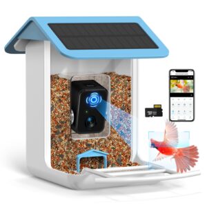 broaimx smart bird feeder camera, free ai forever, 1080p hd camera auto capture bird videos & solar panel, app notify when birds detected, bird house with built-in two-way microphone