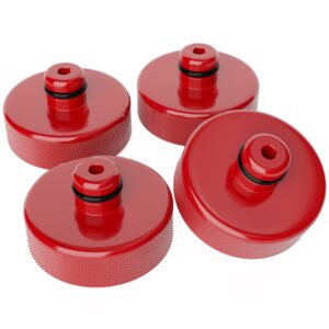 jack pad for tesla model 3 y s x, tesla lifting pucks upgraded polyurethane jack adapter accessories without stinks, howbow floor jack tire repair tool protects battery & chassis 4pcs red with bag1