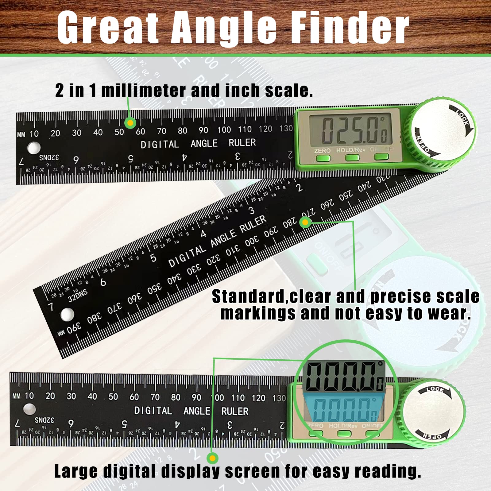 Digital Angle Finder Protractor, 2-in-1 Digital Miter Saw Protractor, 7 Inch/200mm ABS Angle Ruler, High Accuracy Miter Angle Measuring Tool for Woodworking, Metalworking, Carpenter, Construction