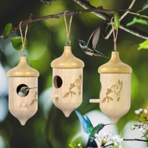 Hummingbird House,Wooden Hummingbird Houses for Outside for Nesting, Gardening Gifts Home Decoration,3 Pack